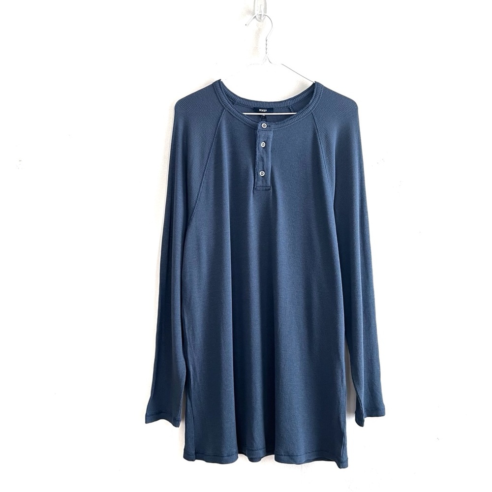 Benson Waffle Knit Long Sleeve Henley Wool Blend in Shadow Blue Size XL